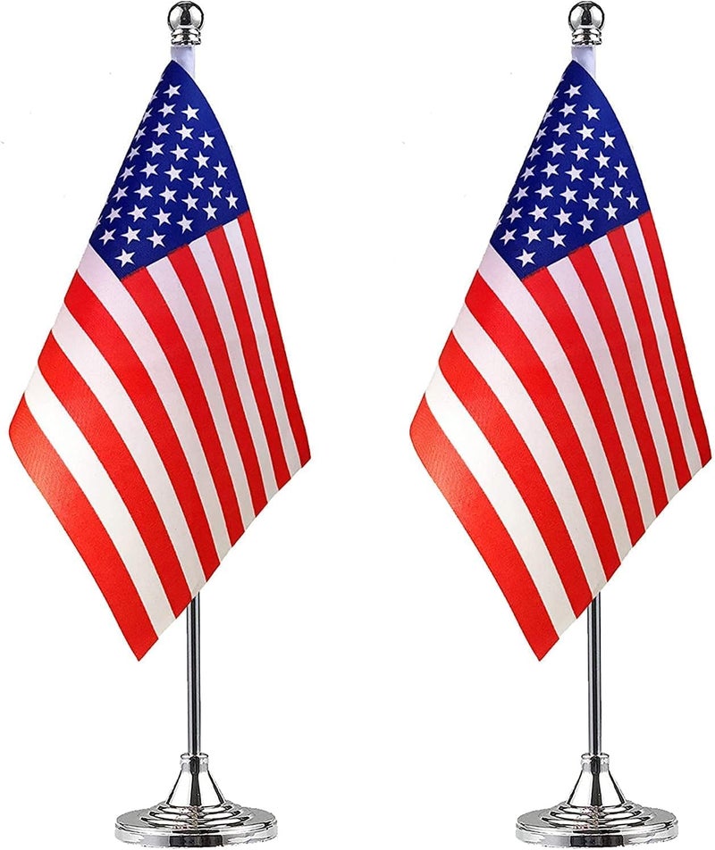 WXTWK 2 Pack US American flag USA Desk Flag Small Mini United States Table Flags With Stand Base,for 4th of July Party Veteran's Day Home Office Festival Events Celebration Decorations - Image 1